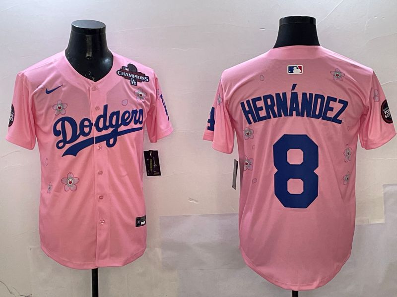 Men Los Angeles Dodgers 8 Hernandez Pink Sakura Edition 2025 Nike MLB Jersey style 2
